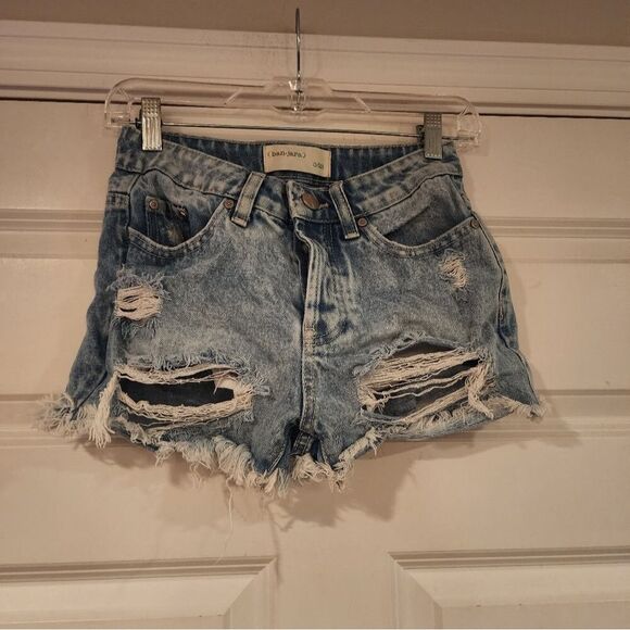 Destucted style button fly denim shorts - Picture 1 of 4